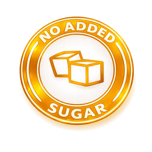 Certification badge: glyphosate-free, no added sugar, and 100% plant-based