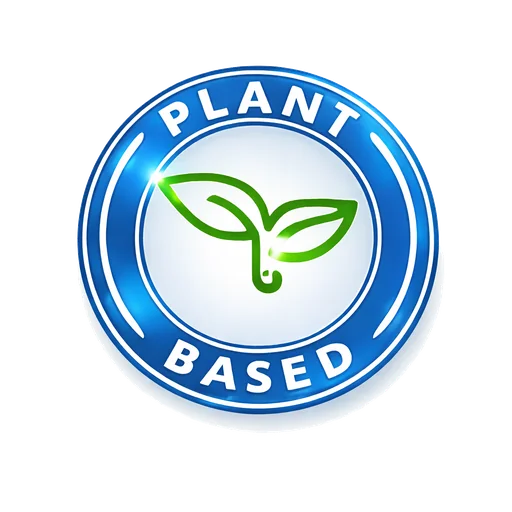 Certification badge: glyphosate-free, no added sugar, and 100% plant-based
